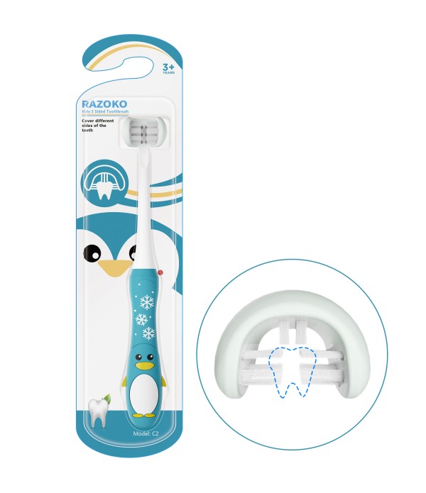 3 Sided Toothbrush Kids Triple-Angle Training Toothbrush for Toddler Oral Care Great Angle Bristles Clean Each Tooth, Soft and Gentle