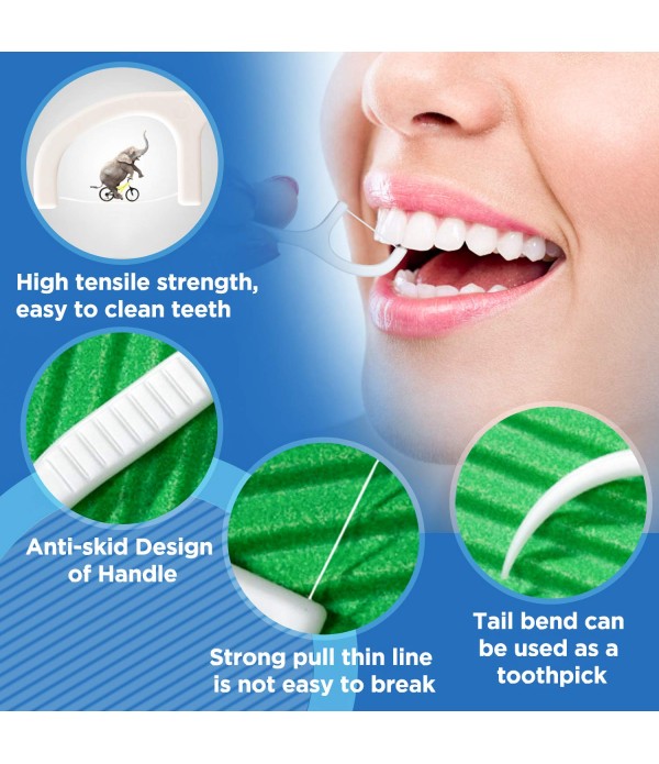 Dental Floss Picks High Toughness Professional Toothpicks Sticks 8-Pack(400pcs) with Portable Case and Dental Picks