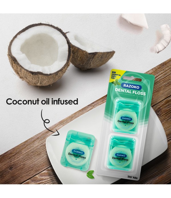 Coconut Oil Dental Floss Expanding Dental Floss (55 Yards, 4 Count) - Mint Flavor