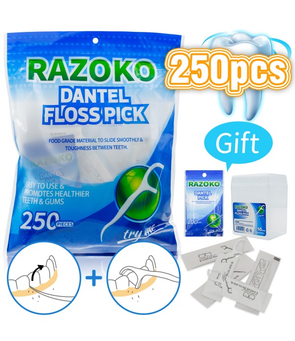 Dental Floss Picks, High Toughness Toothpicks Sticks 250PCS Clean/Heathy with Portable Travel Case Individual Package and Dentalpicks Perfect for Family,Hotel,Travel 