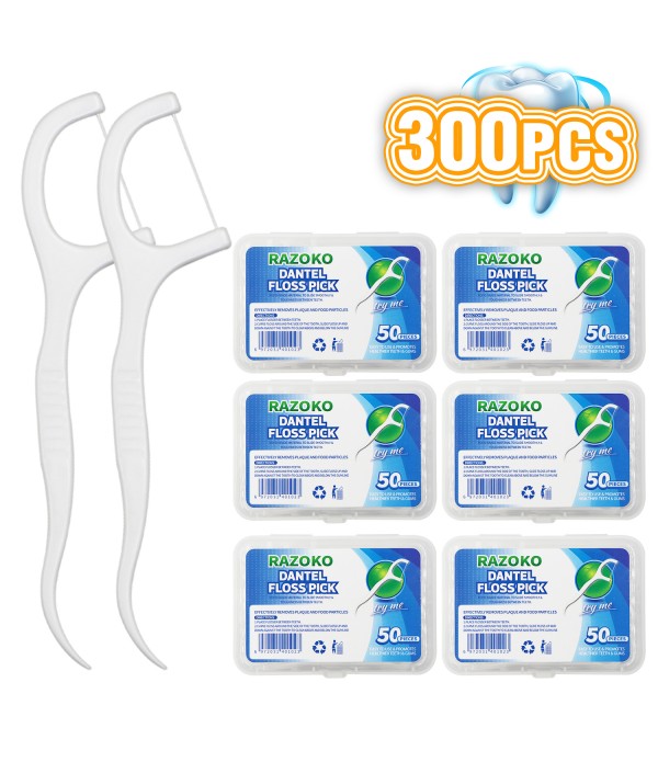 Dental Floss Picks High Toughness Toothpicks Sticks 6-Pack(300pcs) with Portable Case and Dental Picks Perfect for Family,Hotel,Travel